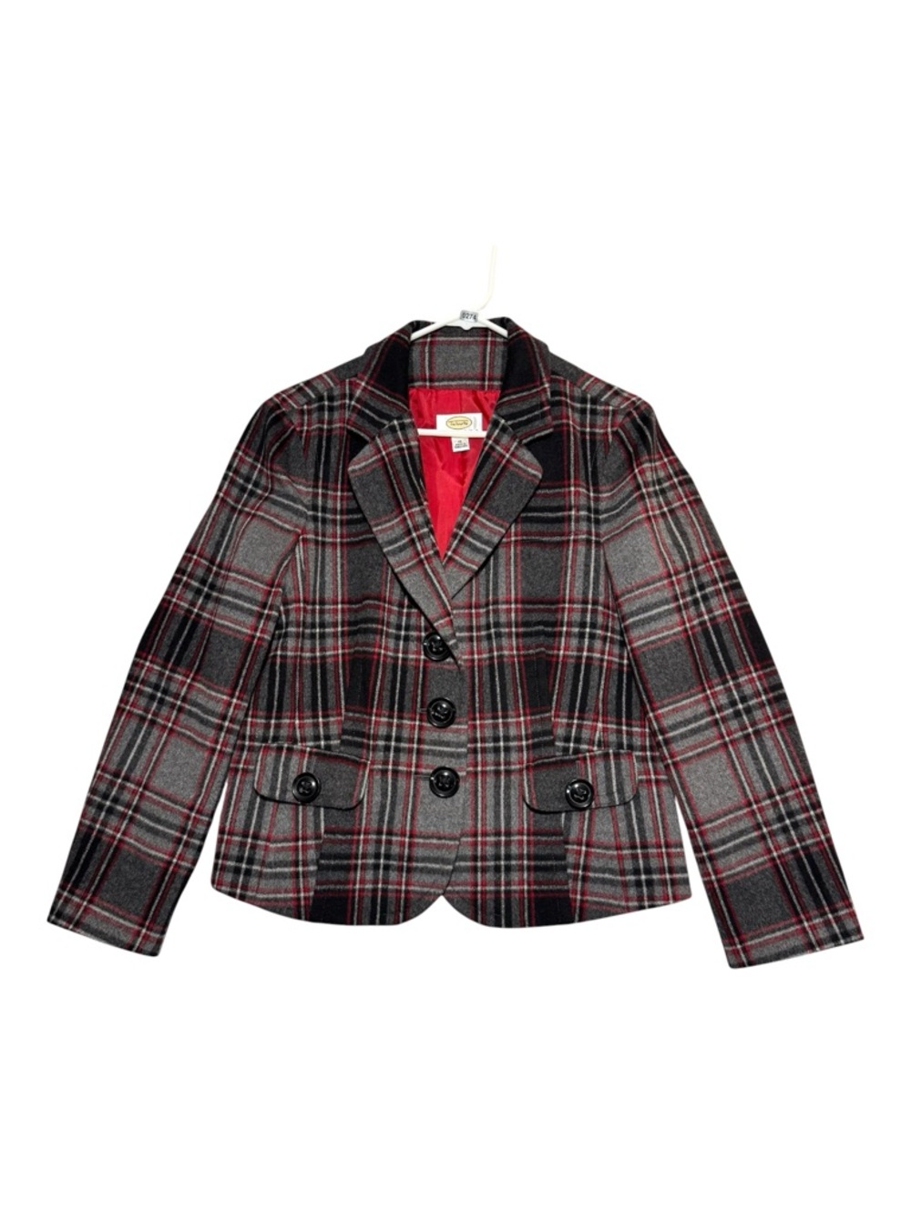 Talbots Plaid Wool Blend Blazer Jacket Gray Red Black Lined 16P